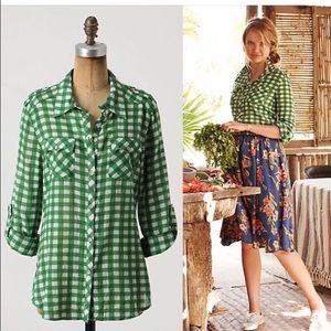 Anthropologie Sanctuary gingham green button down